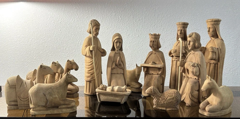 Vintage Olive Wood Hand-carved Nativity Scene 15 Piece Set - Image 1 of 4