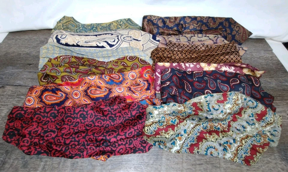 男式 Ascot Cravat 批量 12 件围巾 意大利丝绸佩斯利印花 复古  — 第 1/4 张图片