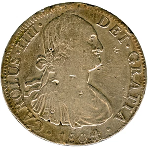☆ HISPANIC SILVER • COLONIAL 8 REAL 1804 MEXICO (TH) • CARLOS IV ☆ MEXICO ☆C5353 - Bild 1 von 4
