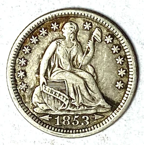 Medio centavo de plata 1853 Arrows H10c libertad sentada Philadelphia 5c - Imagen 1 de 2