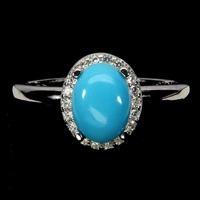 Anillo de plata de ley 925 turquesa ovalado 8x6 mm piedras preciosas naturales joyería tamaño 6,5 Foto 1 de 4