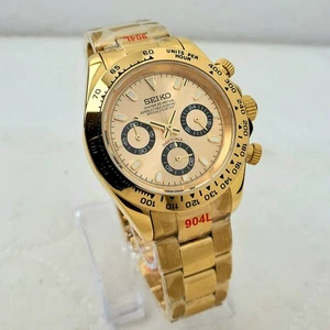 SEIKO ALL GOLD QUARTZ VK63 MOVEMENT SAPPHIRE CHRONOGRAPH HERREN UHR NEU - Bild 1 von 10