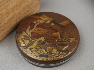 Japanische antike Makie Kogo Gold erhabene Landschaft Nashiji Daimyo Lackware JP - Bild 1 von 10