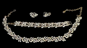 Conjunto de pendientes pulsera collar vintage CORO esmalte AB pedrería - Imagen 1 de 4