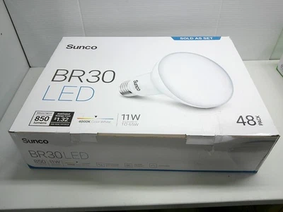 SUNCO 48 Pack BR30 Bulbs 11W Equivalent 4000K Daylight BR30-11W-4K-48PK NEW - Image 1 of 4
