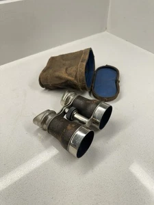 Antique Binoculars Chevalier Paris Leather Wrapped In Original Leather Case - Picture 1 of 14