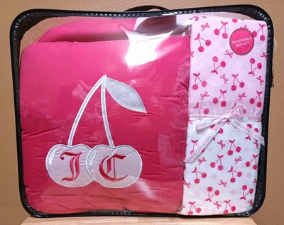 Juicy Couture Reversible Pink with Cherries QUEEN 8p Comforter Set Sheets&Pillow - Image 1 of 4