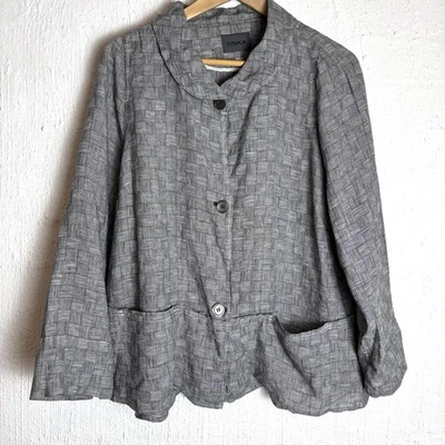 Oska Check Linen Jacket Size 3 AU12-14 Relaxed Fit Lightweight - Image 1 of 4