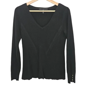 White House Black Market gerippter Pullover mit V-Ausschnitt schwarz Damen Medium - Bild 1 von 7