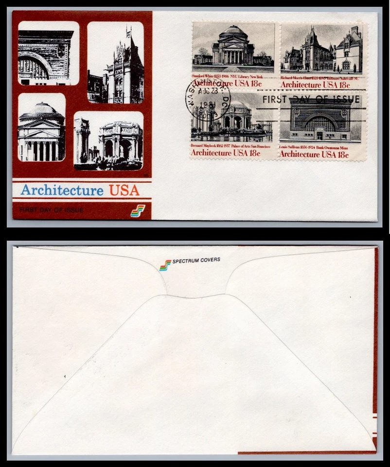 US FDC # 1928-1931 18c Architecture  Spectrum  S.Cancel 1981, 9Q1054 - Image 1 of 1