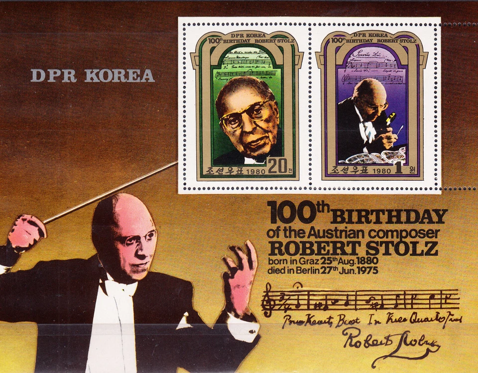 Lupa Corea #Mi2077-Mi2078 MNH S/S 1980 compositor austriaco Robert Stolz [2011] Foto 1 de 1