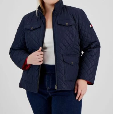 Tommy Hilfiger Mujer Azul Acolchado Logo Cuello Alto Forrado Chaqueta Talla Grande 2X Foto 1 de 3