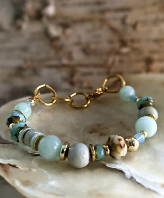 Pulsera Picasso de porcelana esmaltada y amazonita como nueva en verde menta Foto 1 de 4