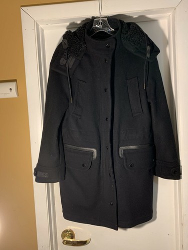 Coach CAPPOTTO donna lungo foderato in lana taglia XS giacca con cappuccio nero