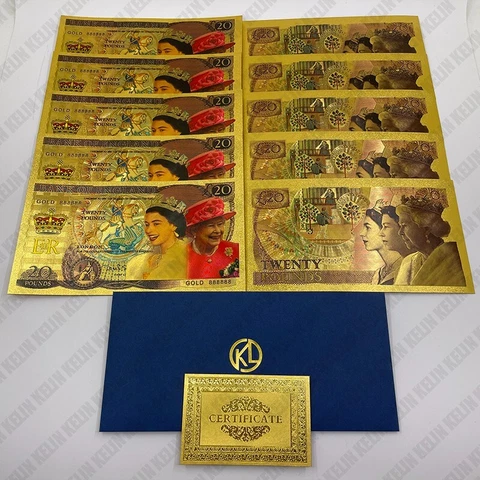 10pcs/lot Queen Elizabeth II Gold Banknote Golden Tickets Cards For Nice Gift Cover