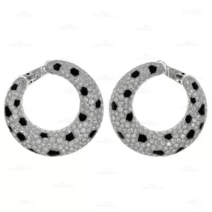 CARTIER Panthere Diamond Onyx Platinum Large Hoop Earrings. - Picture 1 of 8