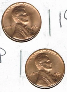 1961 P & D Brilliant Uncirculated Two Lincoln cent coins! - Picture 1 of 2