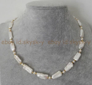 Único collar de cuentas de perlas Biwa barrocas blancas naturales reales de 8x20 mm 14-36 pulgadas - Imagen 1 de 18