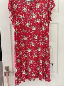 Beautiful Red South Floral Ladies Dress 16 - Picture 1 of 4