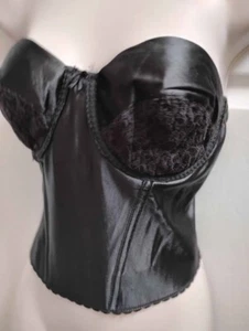 Reggiseno vintage Maidenform Rendezvous corsetto bustier 38C raso nero pizzo civetta 8313 - Foto 1 di 14