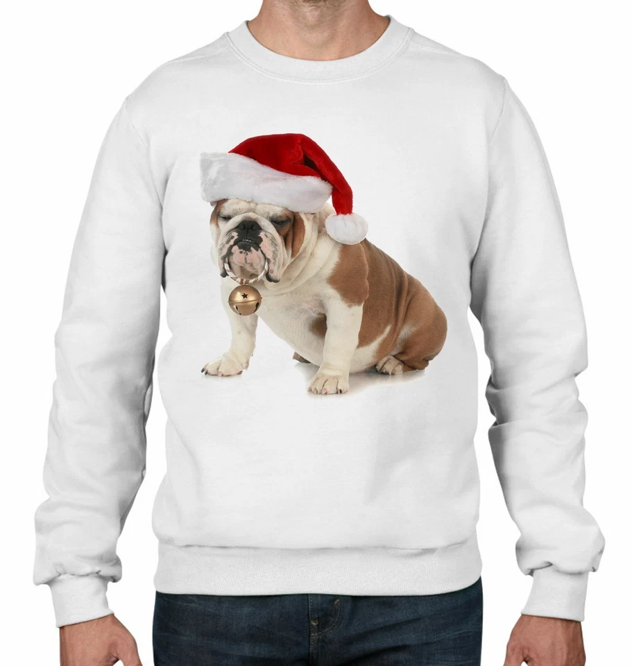 Bulldogge Mit Weihnachtsmann Hut Weihnachten Herren Sweatshirt - Vater Geschenk - Bild 1 von 1