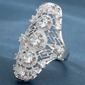 925 Stamped Sterling Silver Art Deco Filigree Vintage Ring Cubic Zirconia Stones - Picture 1 of 3