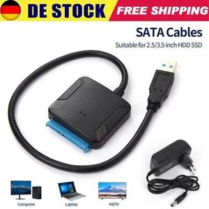 USB 3.0 zu SATA Adapter für 2.5" 3.5" Festplatte Kabel SDD HDD Konverter Schwarz - Bild 1 von 11