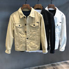 Mens Casual Denim Jean Jacket Solid Premium Cotton Button Up Slim Fit Punk Coat