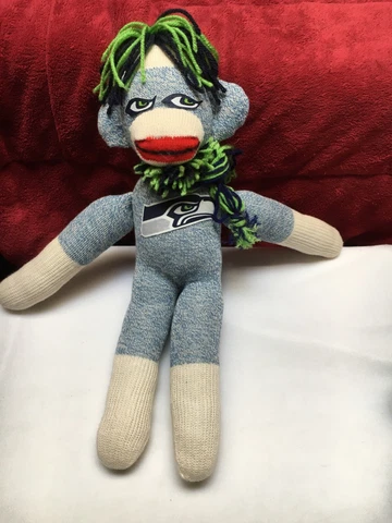 Seattle Seahawks girl Sock Monkey with Seahawks team colors hair and scarf Cover