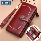 Genuine Leather Women's Long Clutch Wallet RFID Blocking ID Card Holder Vintage
