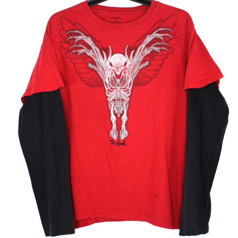 Винтажная футболка Hawk Boys XL Y2K Tony Hawk Skater коньки двойной рукав C1126 - Изображение 1 из 4