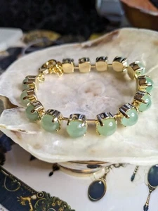 Genuine Green Jade In 14K Gold Plated Bracelet - Picture 1 of 4