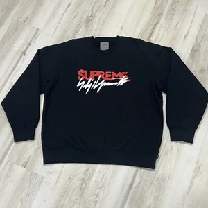 Supreme Yohji Yamamoto Sweatshirt Men's XL Black Fleece Lined Crew Neck Pullover - Picture 1 of 11