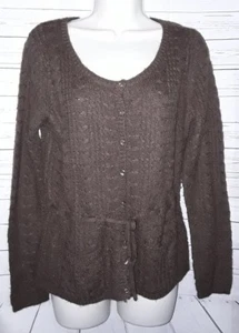 H&M Tie Button Front Sweater Womans Size M Brown Long Sleeve - Picture 1 of 7