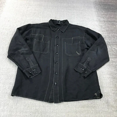 KAVU Shirt Men Large Black Button Up Western Bamboo Viscose Pocket Black Casual - Image 1 of 4