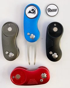 NFL 2 Prong Switchblade GOLF DIVOT REPAIR TOOL Red + Ballmark LOS ANGELES RAMS - Picture 1 of 1