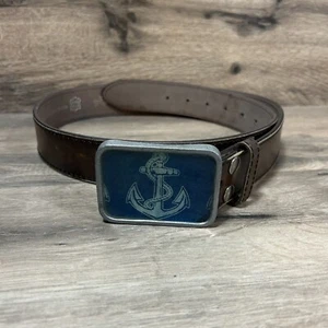 Vera Pelle | Schwarz Echtleder Gürtel Schwer Anker Gürtelschnalle 33-35" - Bild 1 von 5