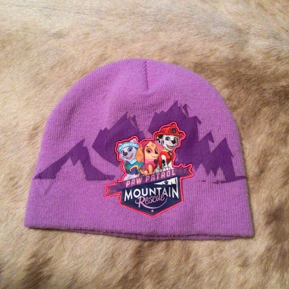 Paw Patrol Mountain Rescue Girls Beanie Cap Winter Hat Purple Nickelodeon 2016 - Image 1 of 4