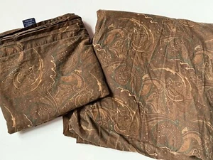 Rare CHAPS Ralph Lauren *KING FLAT DEEP FITTED SHEET Brown PAISLEY - Picture 1 of 11