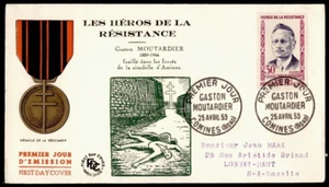 France 1959 FDC Resistance Heros - Gaston Moutardier w/cachet Resistance Medal - Picture 1 of 2