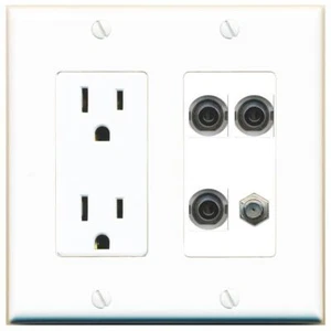 3 3-5MM COAX Port Wall Plate w/Power Outlet White - Picture 1 of 1