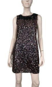 ELIE TAHARI sz 4 Sleeveless Feather Trimmed Copper Sequin Mini-Dress - Picture 1 of 4