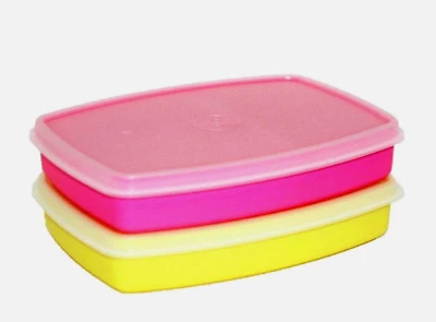 Tupperware Slim Packette Divided Slim Containers & Seals. Set Neon Pink Yellow - Image 1 of 2