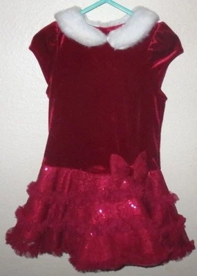 Девочки ясельного возраста 24 месяцев 2T красный бархат белый меховой воротник праздничное рождественское платье - Изображение 1 из 4