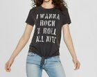 Lyric Women's I Want to Rock and Roll All Nite Black Graphic T-Shirt, Medium