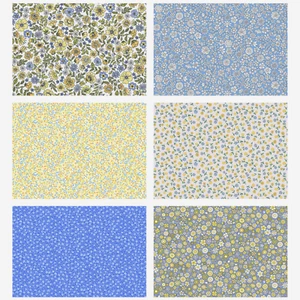 Country Cuttings 6 Fat Eighths 25 x 55cm blue floral cotton quilt fabric Makower - Picture 1 of 7