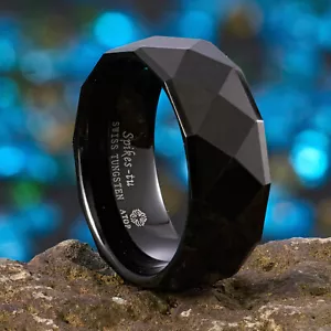 8mm Black Tungsten Carbide Brushed Comfort Fit Wedding Band Ring Men's-Women's - Picture 1 of 5