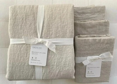 Pottery Barn BELGIAN FLAX LINEN Duvet King & Three Euro Shams Flax NWT - Image 1 of 2