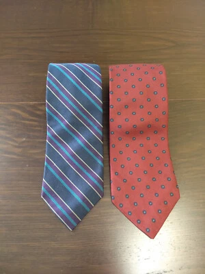 Lote de 2 corbatas de cuello vintage Ferrell Reed Nordstrom rayas rojas azules lunares 100 % seda Foto 1 de 4