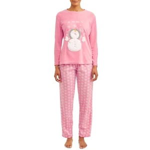 Cozy Critters Women's Super Plush Pajama Set w Embroidered Character, Pink, M - Picture 1 of 3
